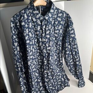 Alan Flusser Floral Navy Blue Men's XL Shirt